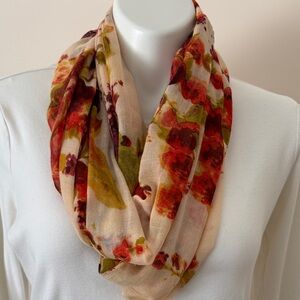 J. Jill Floral Infinity Scarf - Cream, Red, and Green